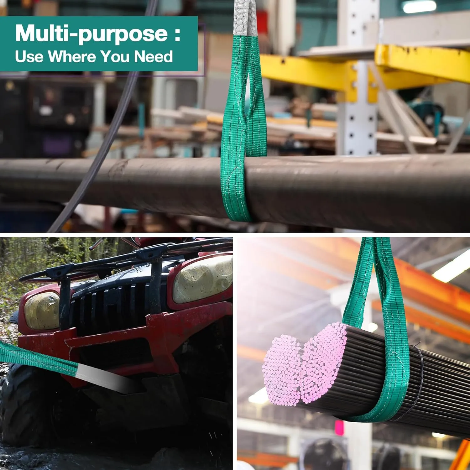 Lift Sling Straps,2" x 8' 2-Ply Heavy Duty Lift Slings,Polyester Lifting Sling Strap Not Nylon Tree Saver Recovery Strap Web Sling Rigging Moving Tow Hoist Gear Straps 6400lb 5100lb 12800lb
