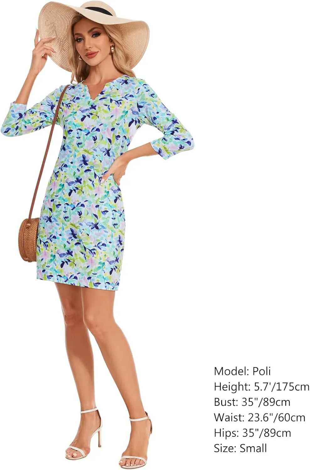 Lightbare Women’s 3/4 Sleeve Dress with Pockets UPF 50  Casual Sun Dress Breathable Quick Dry for Beach Hiking Outdoors Party