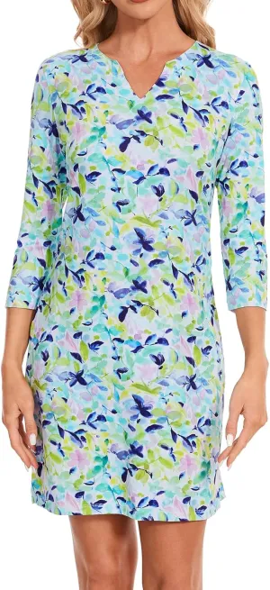 Lightbare Women’s 3/4 Sleeve Dress with Pockets UPF 50  Casual Sun Dress Breathable Quick Dry for Beach Hiking Outdoors Party
