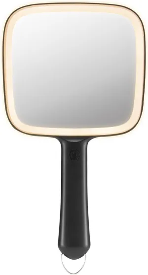 Lighted Handheld Mirror with Linear Lighting, Battery-Operated Travel Vanity Mirror (Black,11''x6.2'')