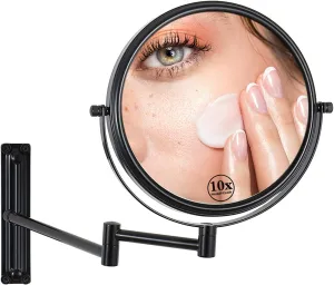 Lighted Makeup Mirror with Magnification Wall Mounted, Cosmetic Mirror with Light, 10X Magnifying Vanity Mirror, 360 Degree Swivel Detachable for Bathroom Hotel Spa