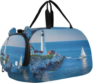 Lighthouse Kids Overnight Sports Duffel Bags with Shoe Compartment & Wet Pocket Travel Sport Gym Bag for Girls Boys