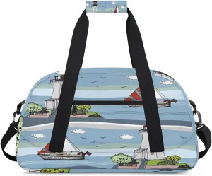 Lighthouse Ship Gym Duffel Bag for Men Women Cartoon Pattern Sports Tote Bag with Adjustable Shoulder Strap for Dance Gymnastics Traveling Outdoor Camping Overnight Stay