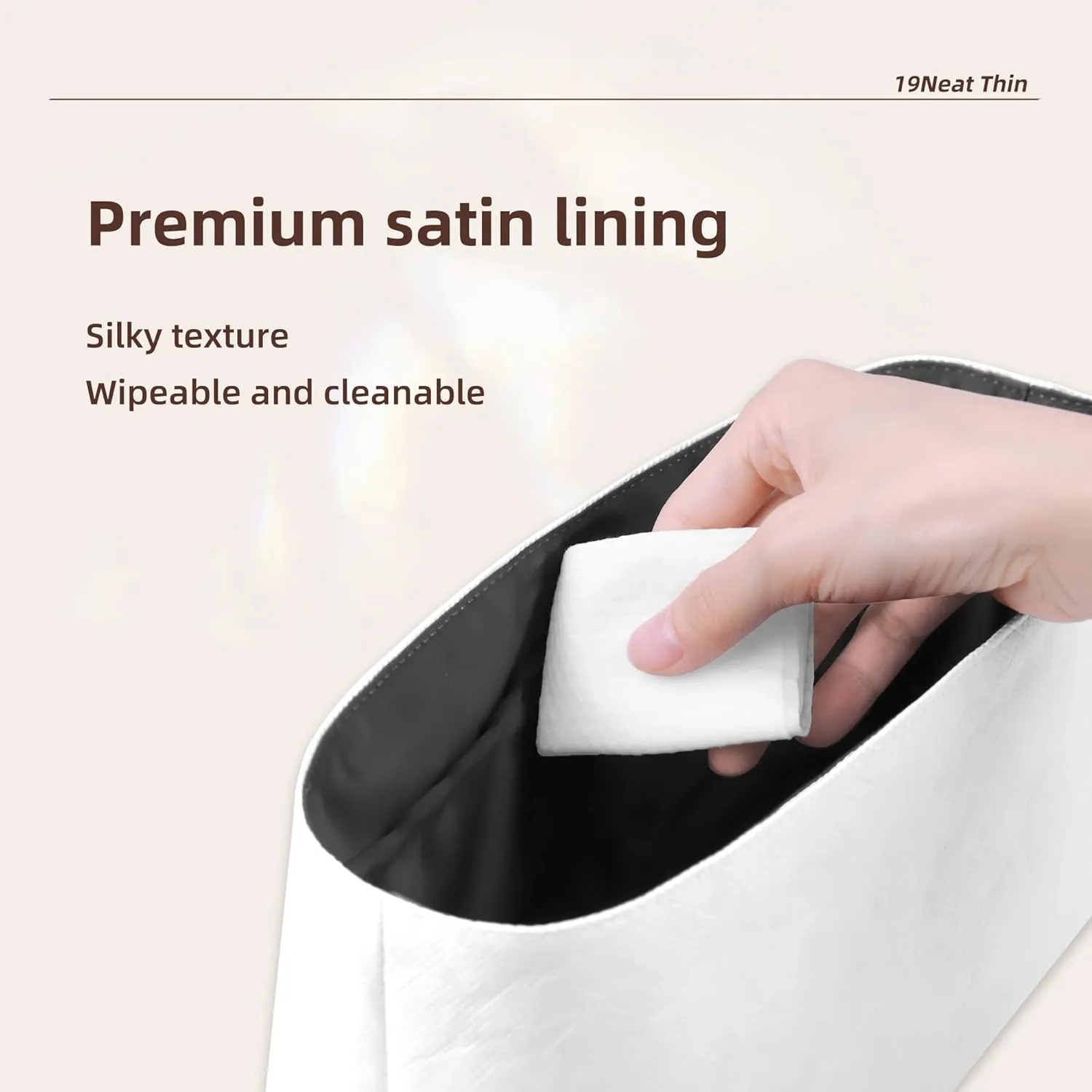 Lightweight Purse Insert Fit for LV Carryall Cargo, Waterproof Dupontpaper Surface and Silky Satin Lining (Vibe MM, Black)