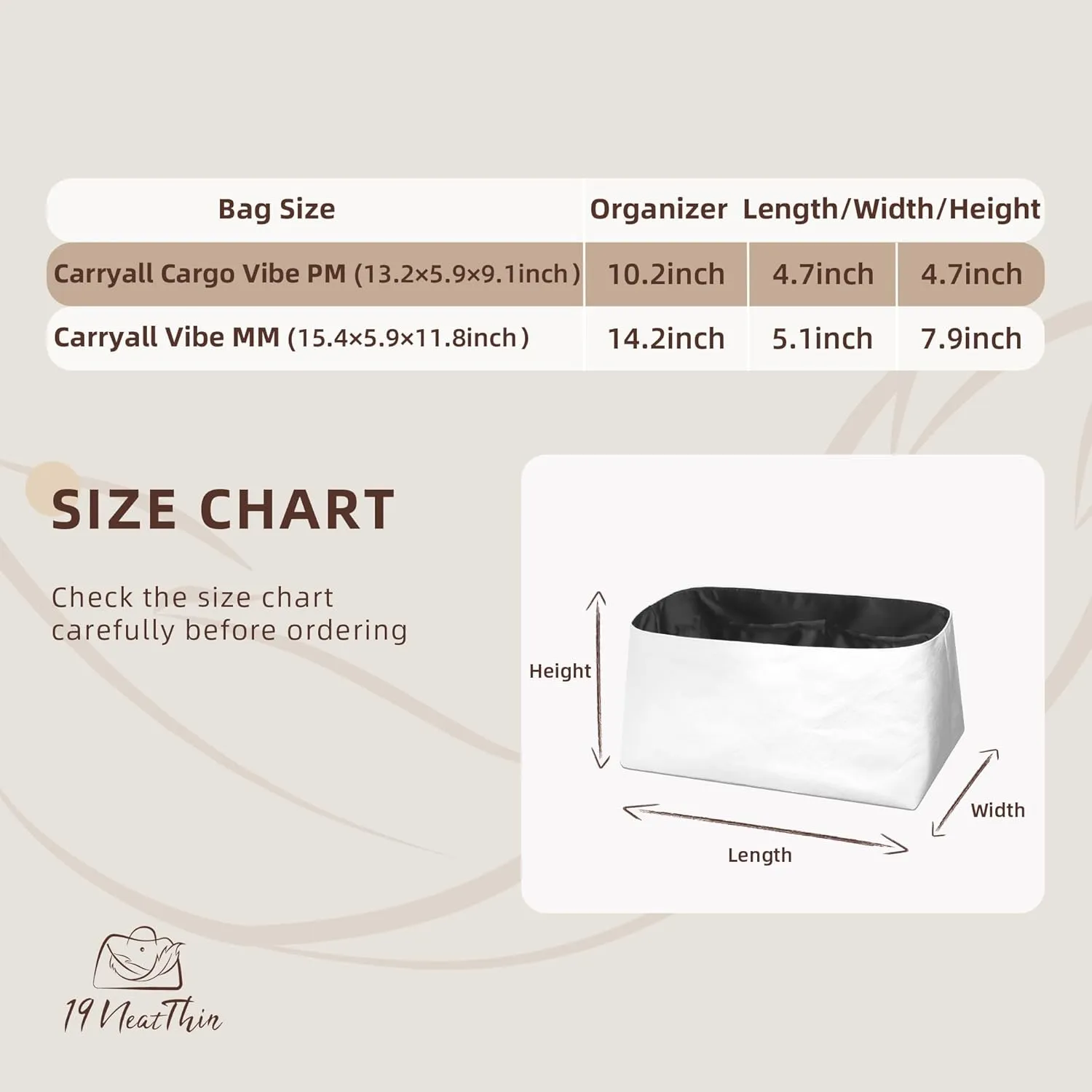 Lightweight Purse Insert Fit for LV Carryall Cargo, Waterproof Dupontpaper Surface and Silky Satin Lining (Vibe MM, Black)
