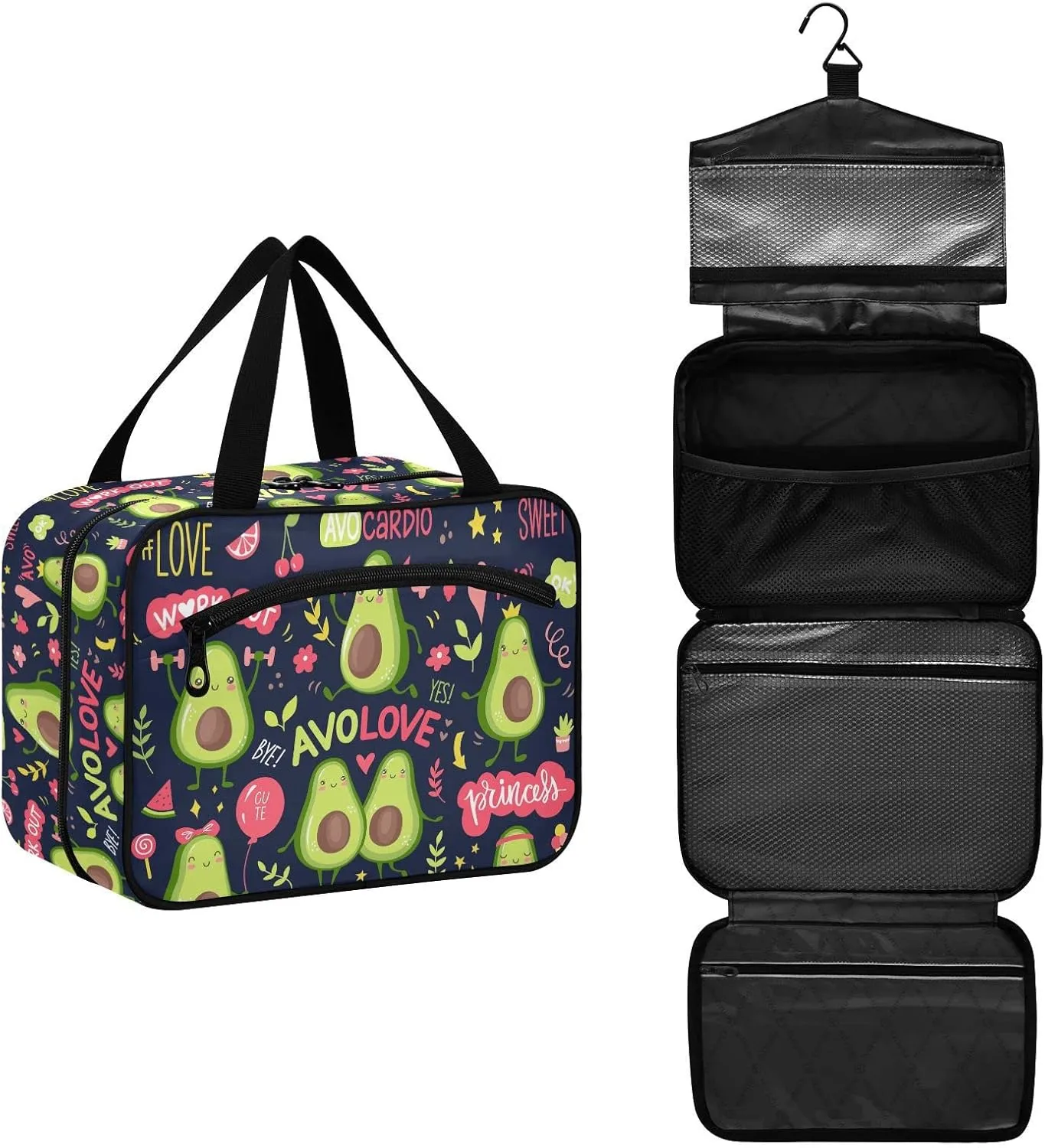 linqin Toiletry Bag for Travel, Cute Little Avocado Makeup Bag Large Cosmetic Bag Organizer with Hanging Hook for Women Men