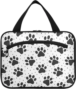 linqin Toiletry Bag for Travel, Footprint Black Makeup Bag Large Cosmetic Bag Organizer with Hanging Hook for Women Men