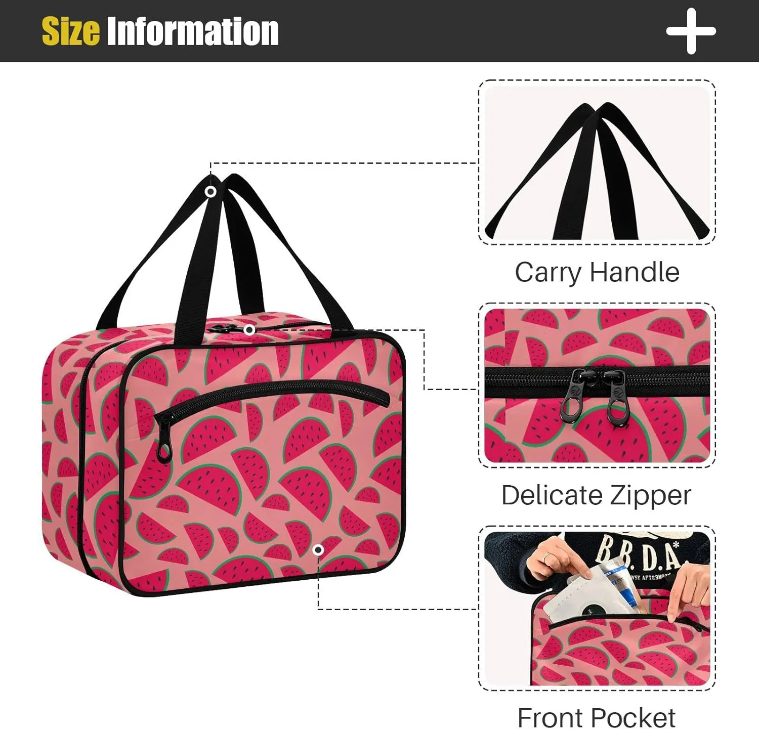linqin Toiletry Bag for Travel, Watermelon Makeup Bag Large Cosmetic Bag Organizer with Hanging Hook for Women Men