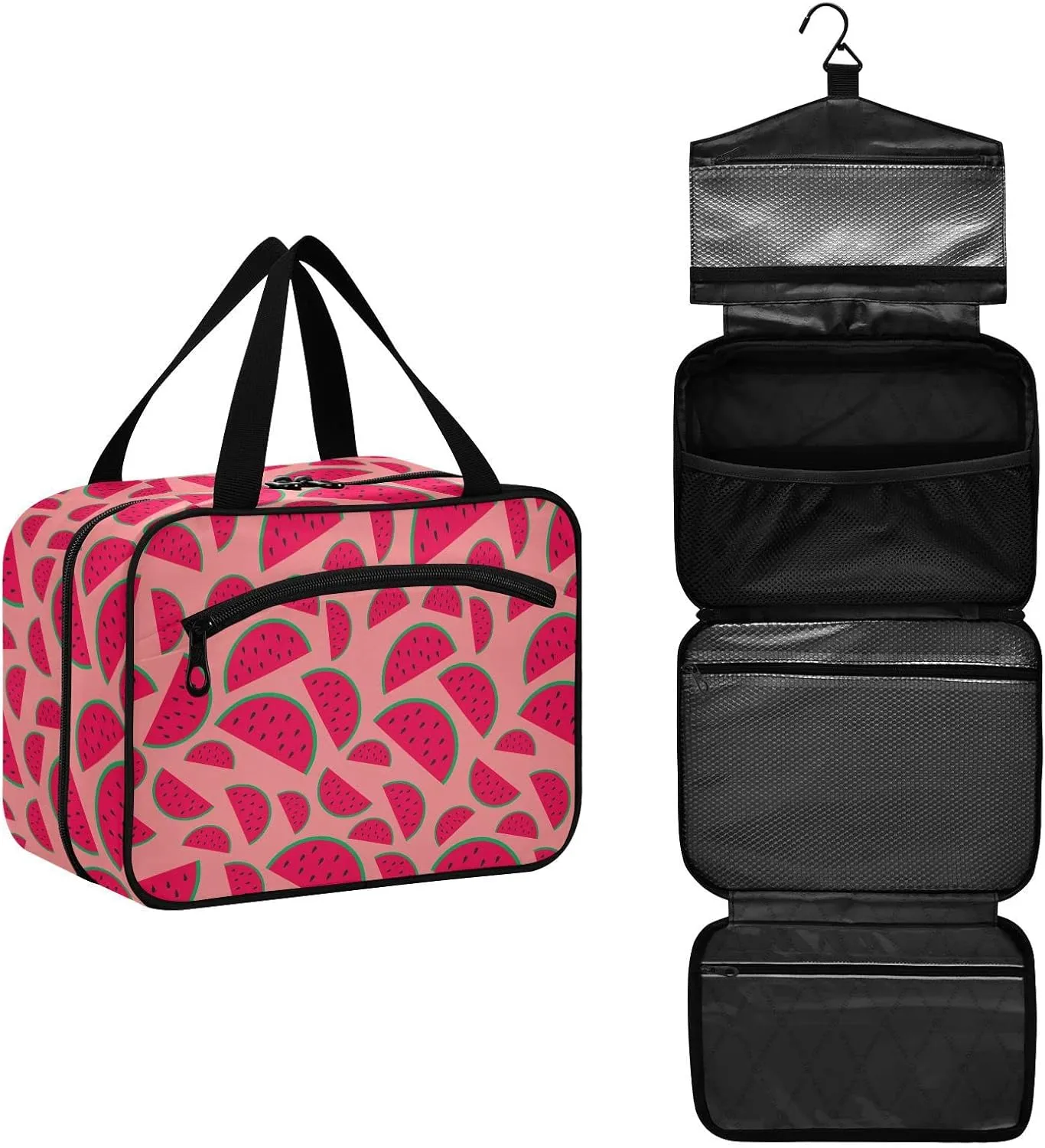 linqin Toiletry Bag for Travel, Watermelon Makeup Bag Large Cosmetic Bag Organizer with Hanging Hook for Women Men