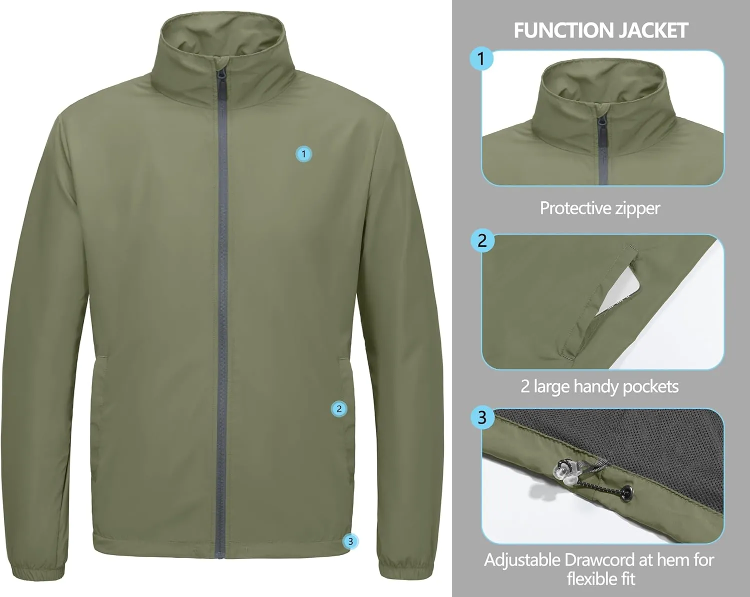 Little Donkey Andy Men’s Lightweight Breathable Windbreaker Golf Jacket UPF50  Windproof Outdoor Running Coat