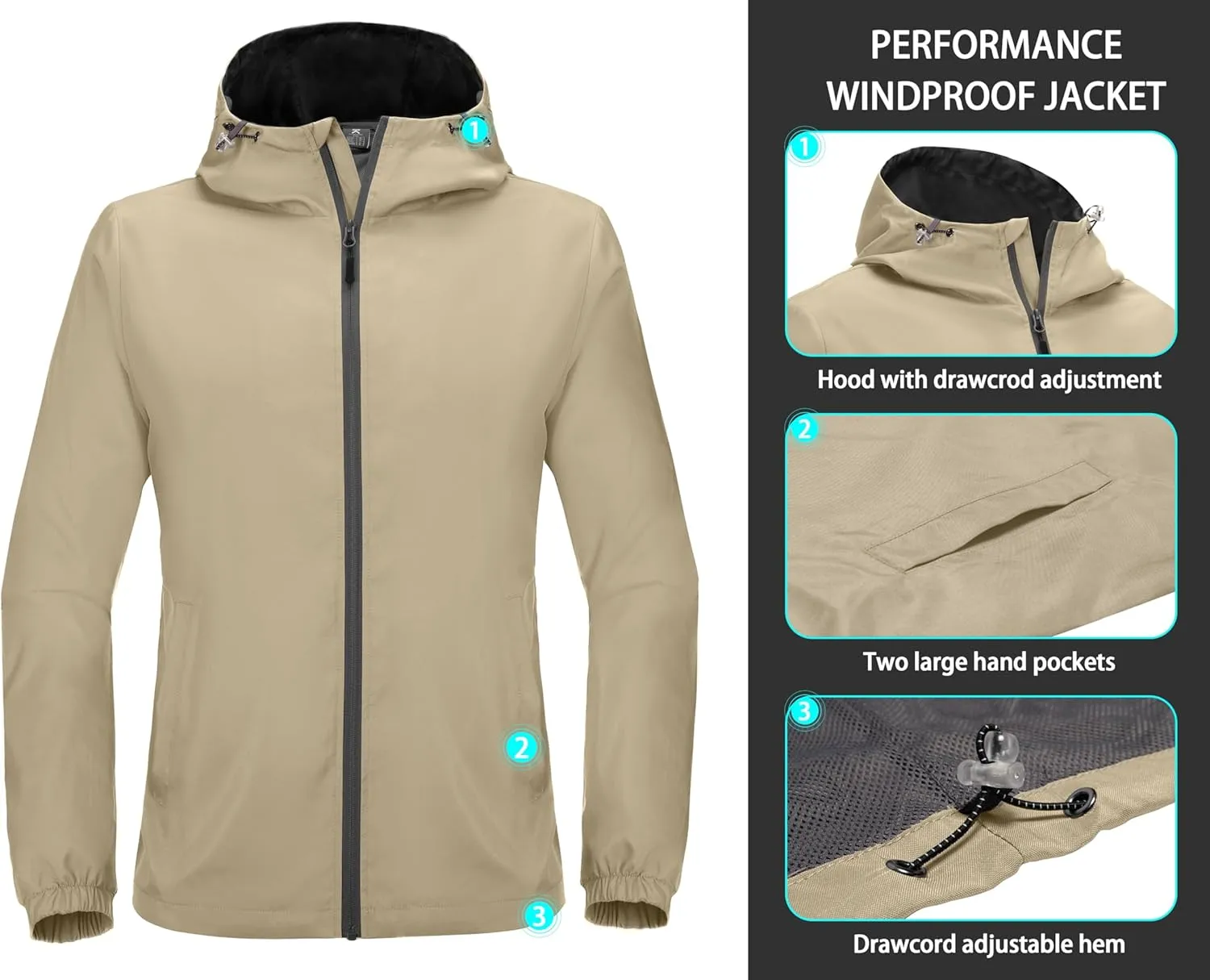 Little Donkey Andy Men’s Lightweight Breathable Windbreaker Golf Jacket UPF50  Windproof Outdoor Running Coat