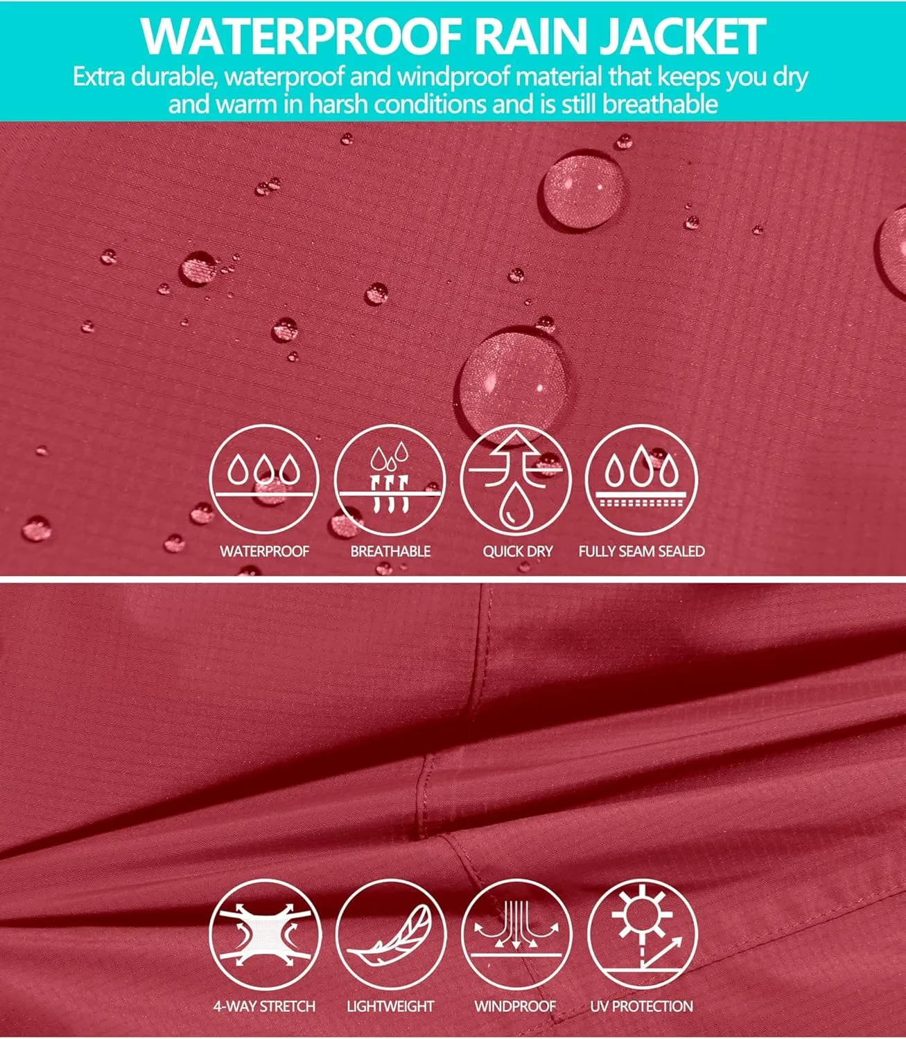 Little Donkey Andy Women's Waterproof Rain Jacket with Hood Breathable Lightweight Windbreaker Rain Shell Coat