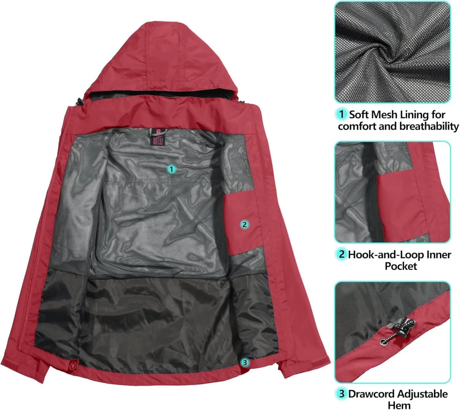 Little Donkey Andy Women's Waterproof Rain Jacket with Hood Breathable Lightweight Windbreaker Rain Shell Coat