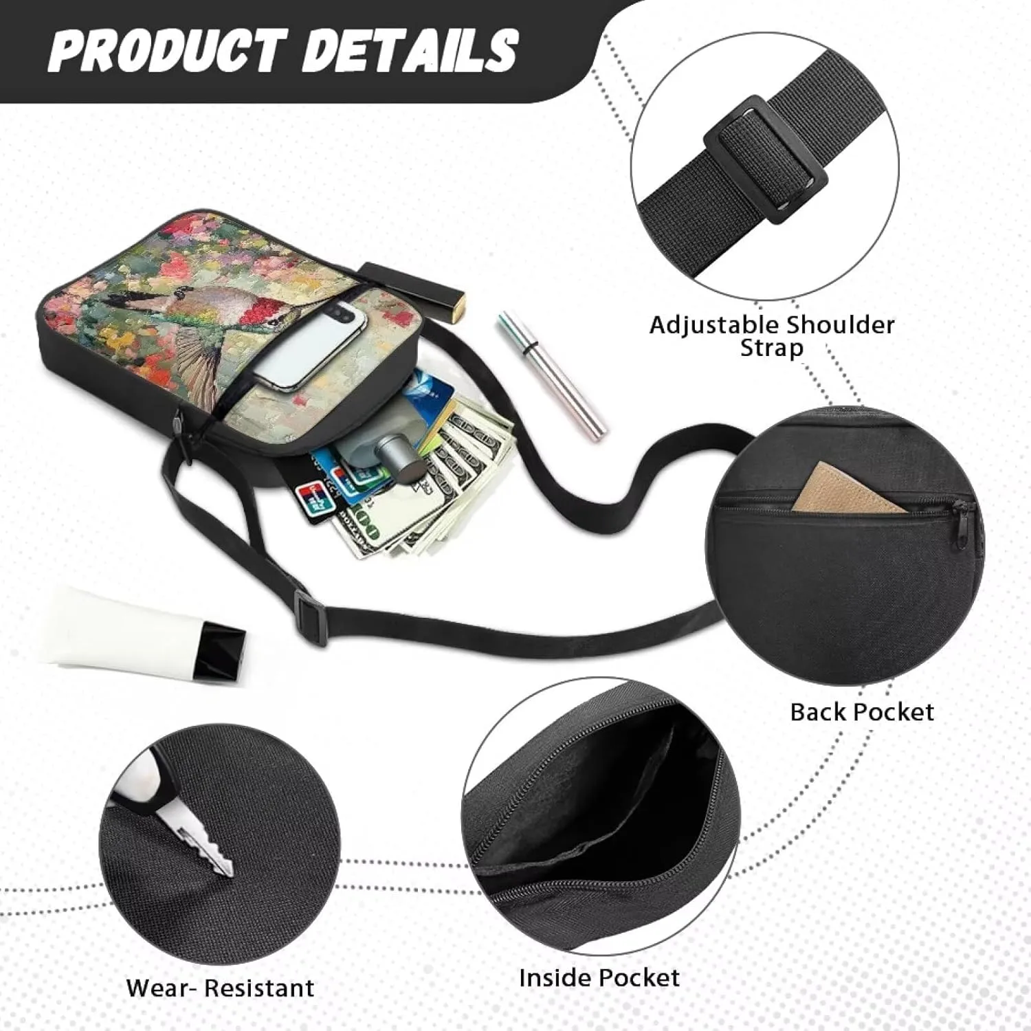 Little Messenger Bag Women's Lightweight Adjustable Strap Crossbody Purse with Zipper Pockets