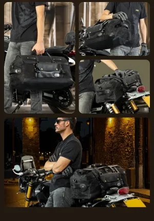Loboo Vintage Motorcycle Tail Bag, 40L Waterproof Saddlebag, Black Leather Duffel for Travel and Touring