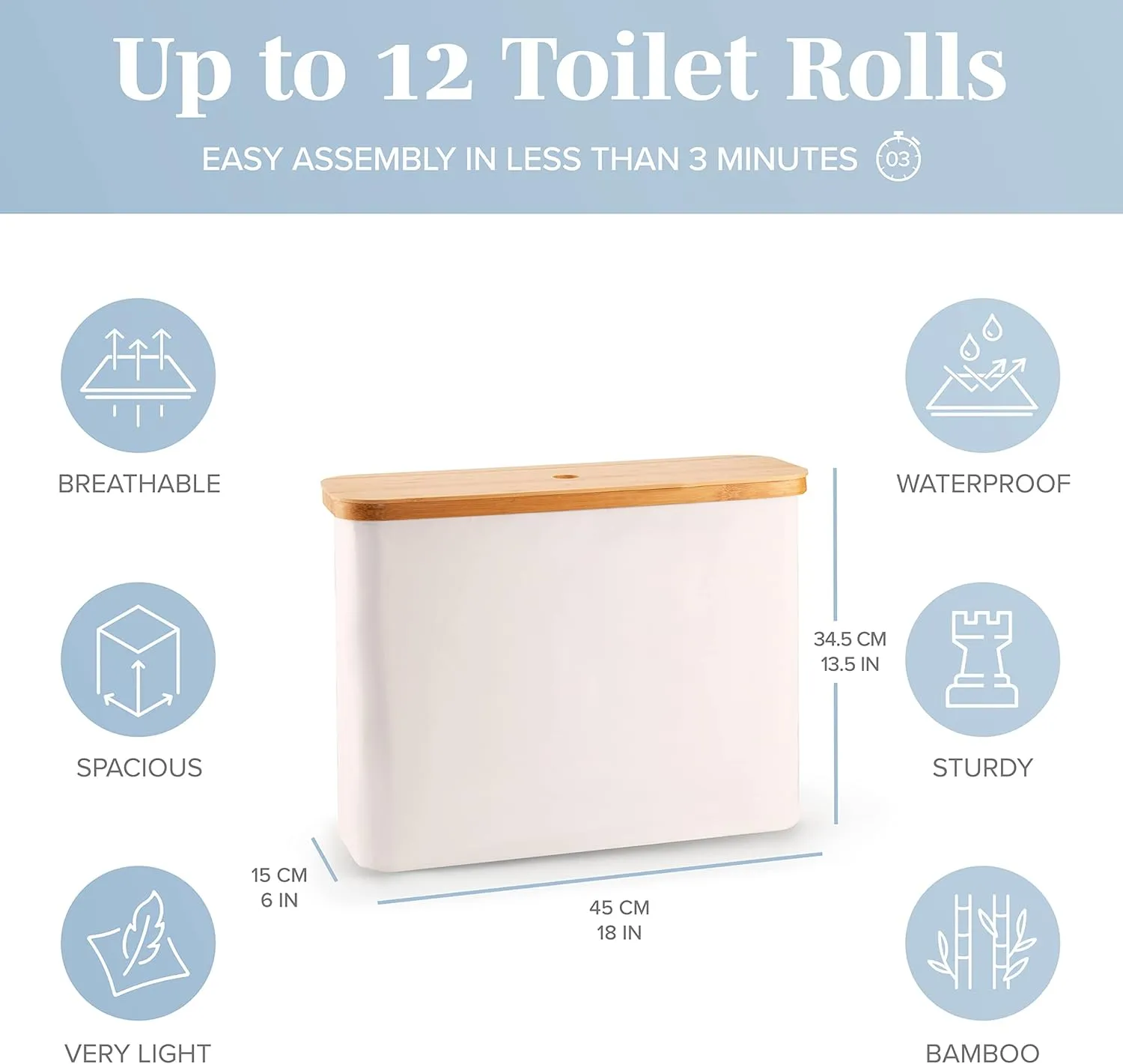 LONBET Toilet Paper Storage for 12 Rolls, Stackable & Foldable - The Ultimate Bathroom Organizer - Waterproof Basket with Bamboo Lid - Elegant Toilet Paper Storage Holder, Beige