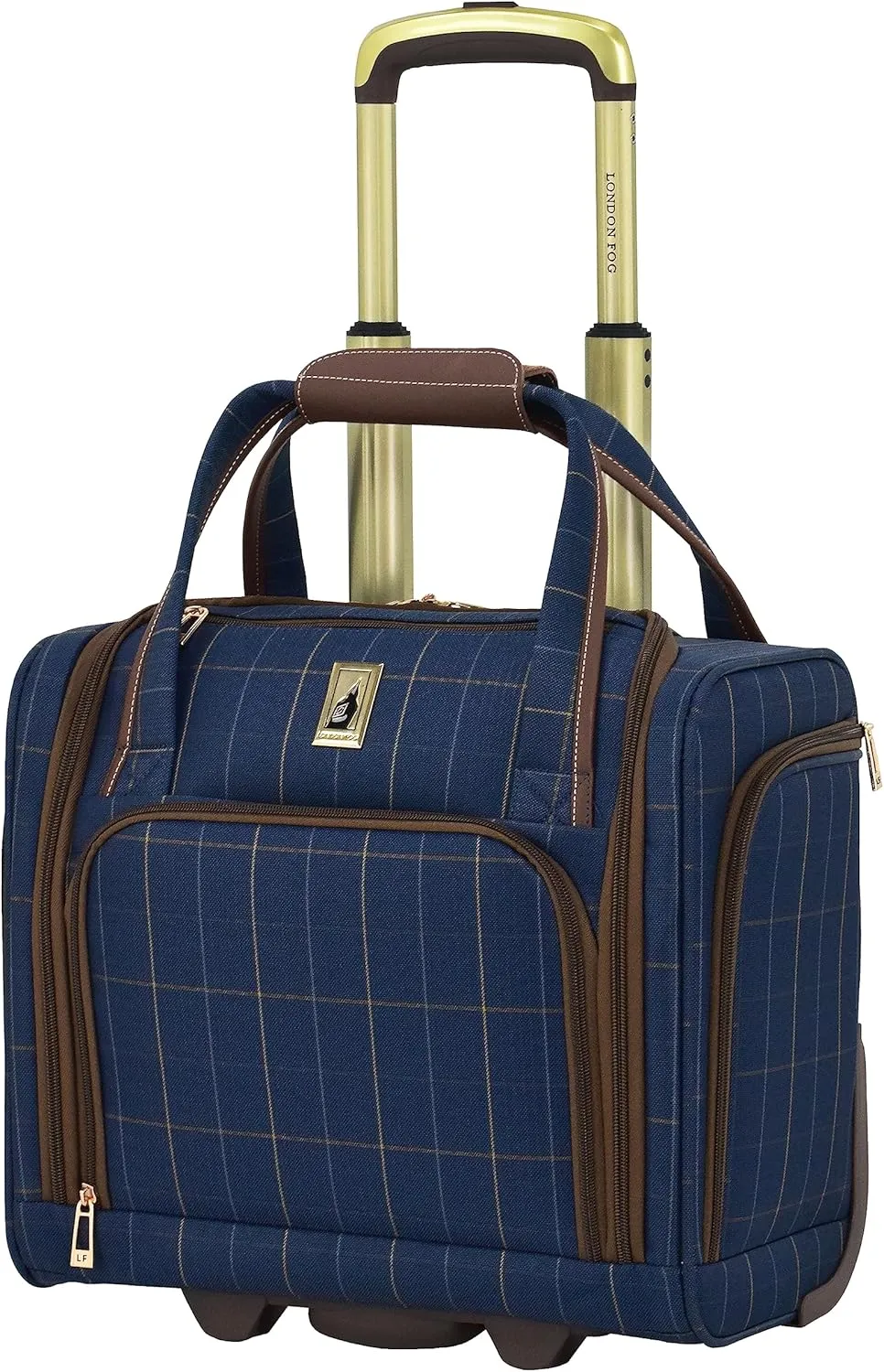 London Fog Liverpool Navy Windowpane 15" Under The Seat Bag, Bronze