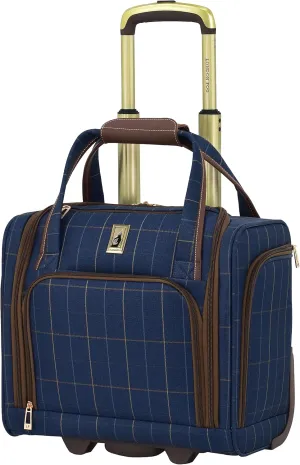 London Fog Liverpool Navy Windowpane 15" Under The Seat Bag, Bronze