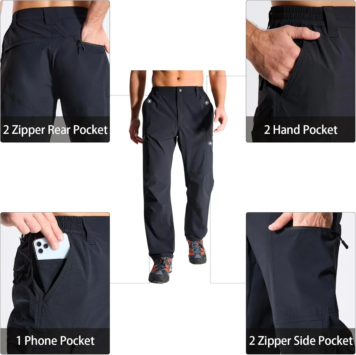LOOGU Men's Water Resistant Breathable Cargo Pants for Fishing Hiking Outdoor with 7 Pockets