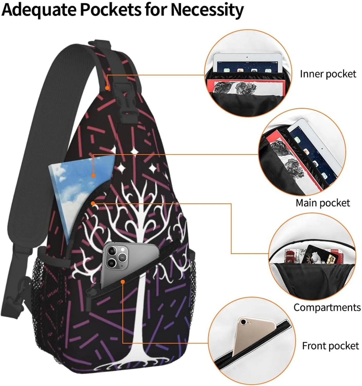 Lord Of The Rings Tree Small Crossbody Backpack Sling Bag For Men Women Mini One Shoulder Chest Bags Gym Sport Travel Hiking Daypack