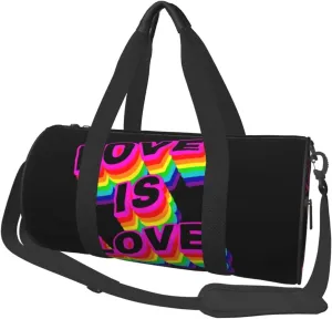 Love is love LGBT Pride Rainbow Gay Round Travel Duffel Bag Large Capacity Gym Sports Bags for Hiking Vacation Trips
