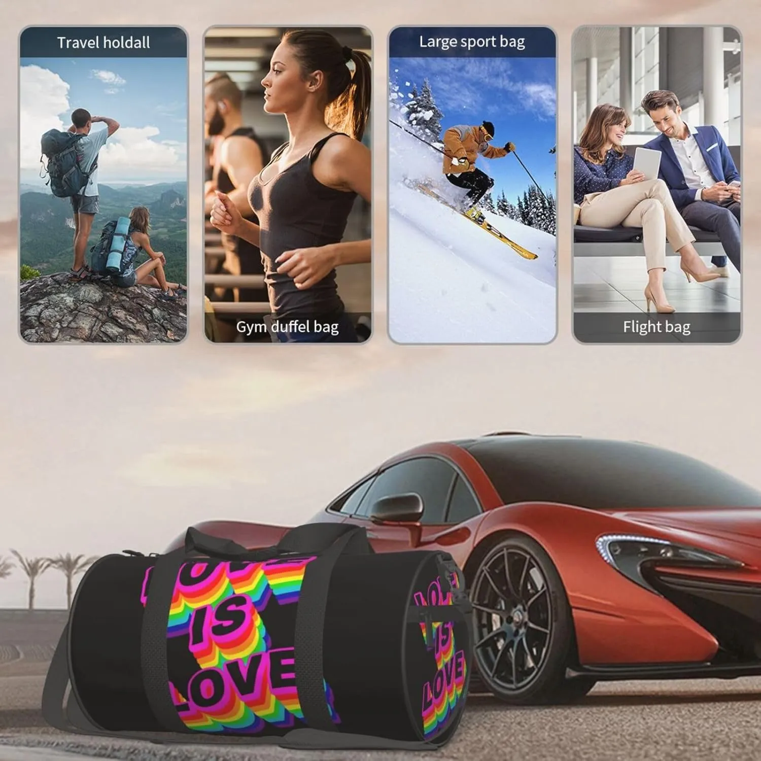Love is love LGBT Pride Rainbow Gay Round Travel Duffel Bag Large Capacity Gym Sports Bags for Hiking Vacation Trips