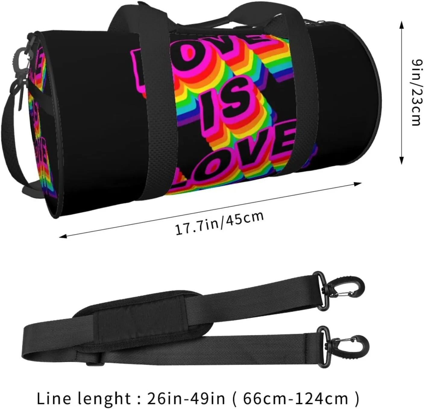 Love is love LGBT Pride Rainbow Gay Round Travel Duffel Bag Large Capacity Gym Sports Bags for Hiking Vacation Trips