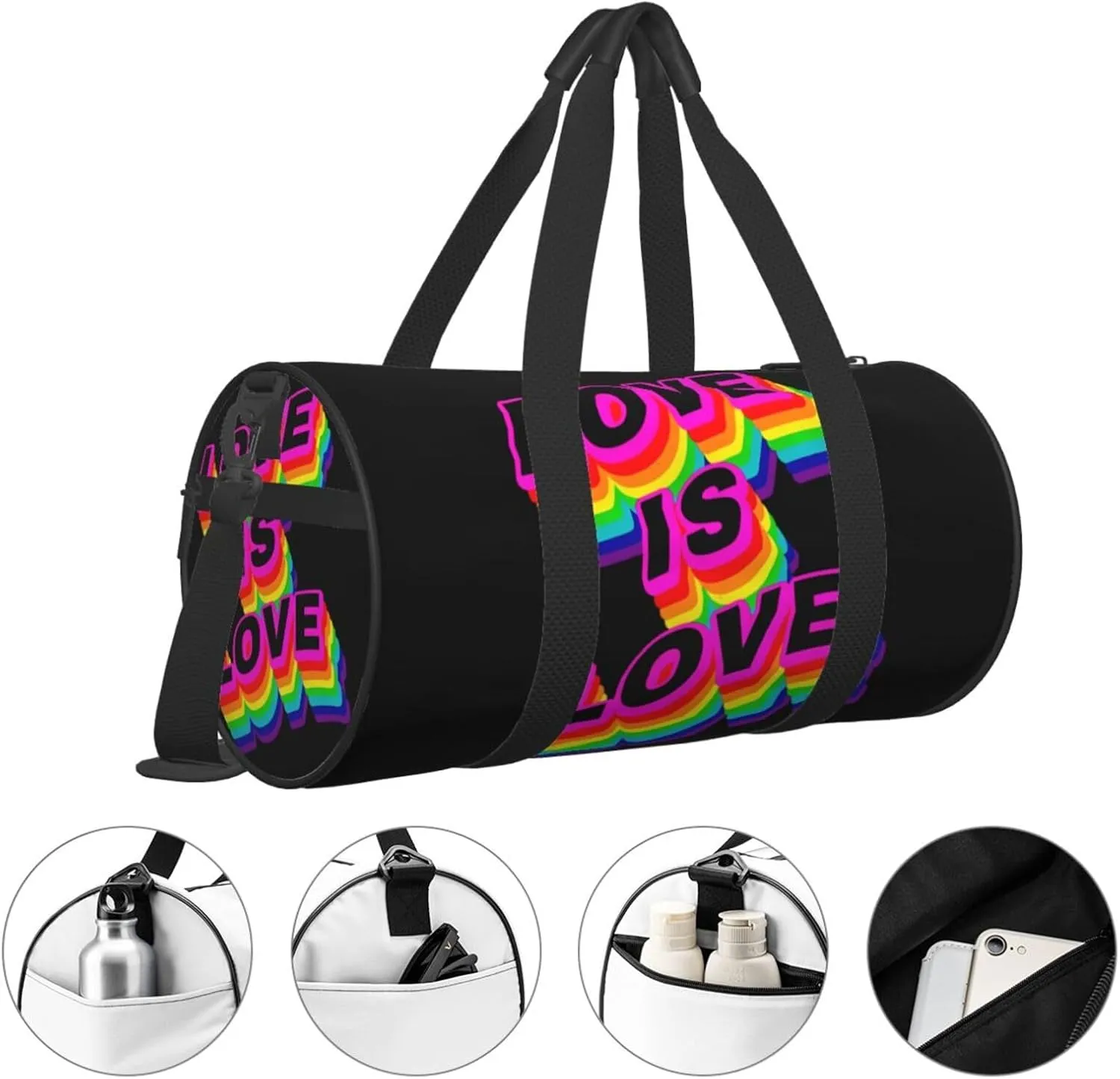 Love is love LGBT Pride Rainbow Gay Round Travel Duffel Bag Large Capacity Gym Sports Bags for Hiking Vacation Trips
