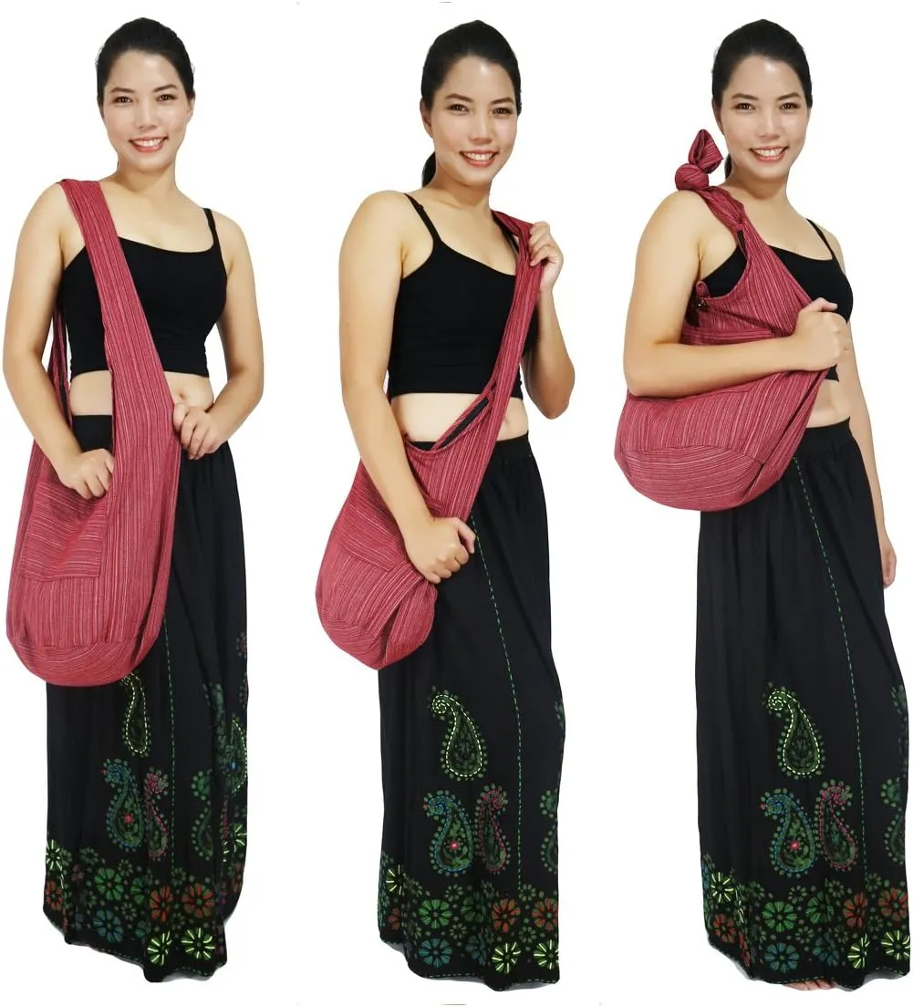 Lovely Creations Hobo Bohemian Sling Crossbody Shoulder Bag Hippie Gypsy Zip on Top Bag and Front Pocket