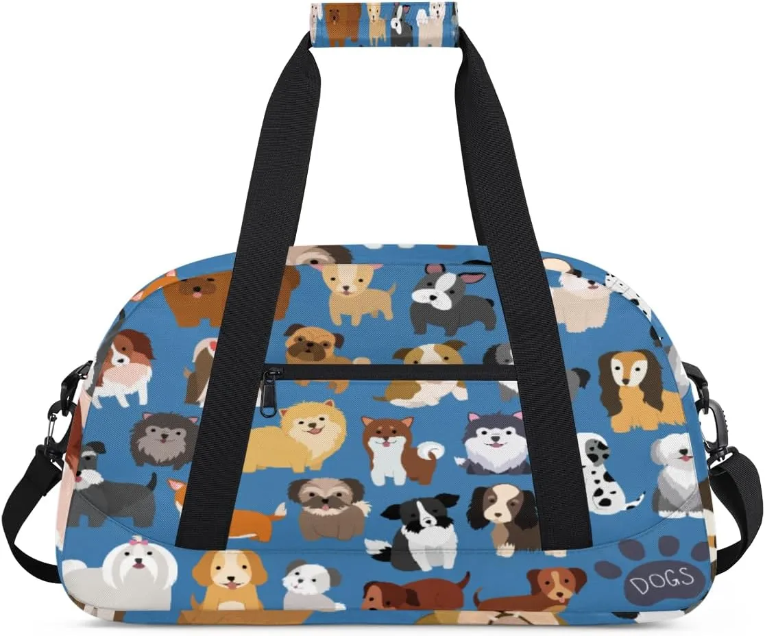 Lovely Dog Gym Duffel Bag for Men Women Puppy Animal Sports Tote Bag with Adjustable Shoulder Strap for Dance Gymnastics Traveling Outdoor Camping Overnight Stay