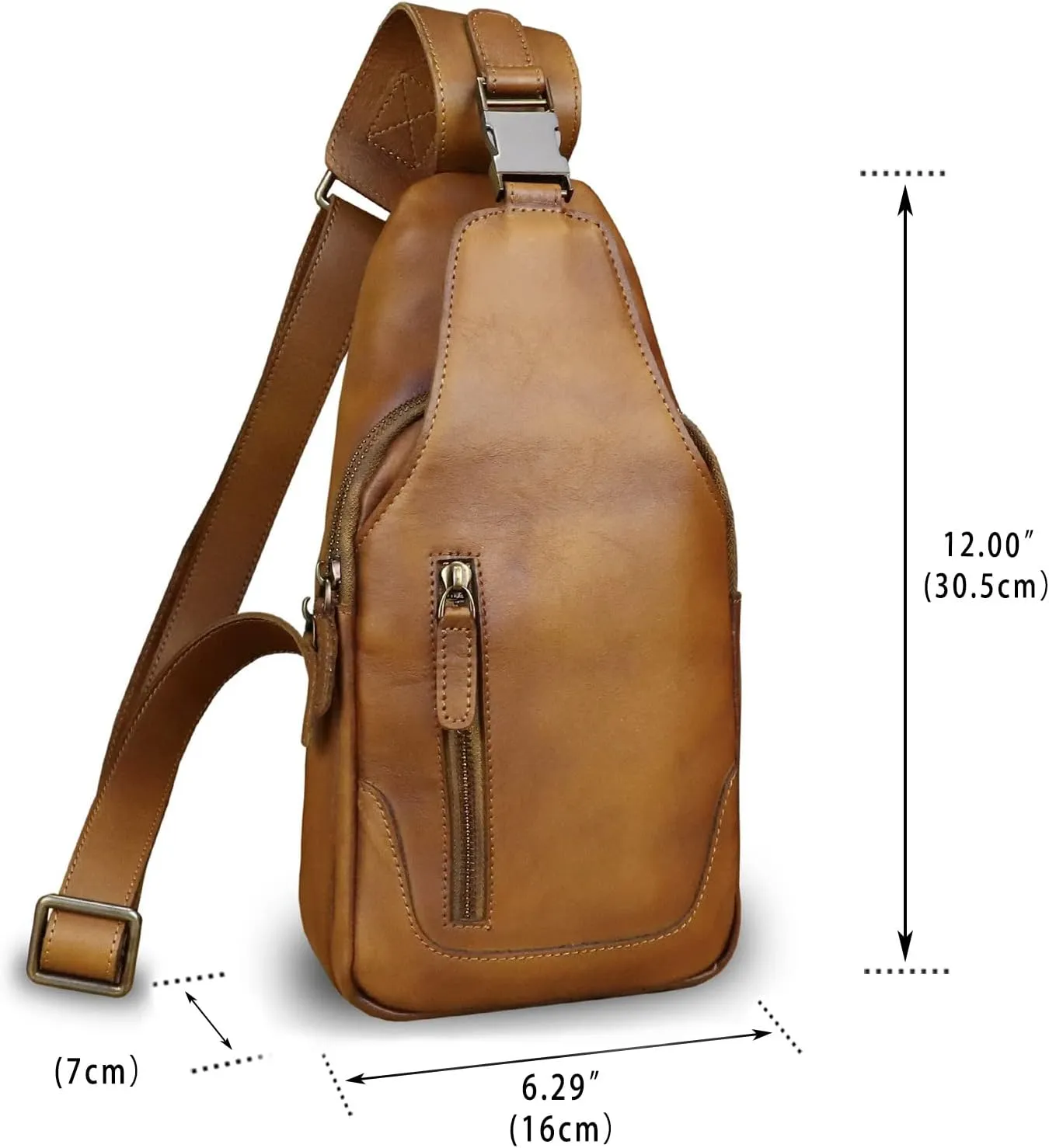 LRTO Genuine Leather Silng Bag for Men and Women Fashion Real Leather Sling Backpack Shoulder Crossbody Bag Chest Purse