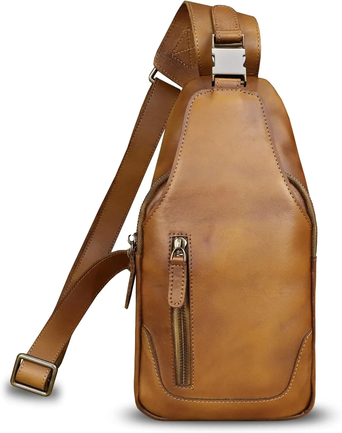 LRTO Genuine Leather Silng Bag for Men and Women Fashion Real Leather Sling Backpack Shoulder Crossbody Bag Chest Purse