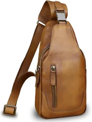 LRTO Genuine Leather Silng Bag for Men and Women Fashion Real Leather Sling Backpack Shoulder Crossbody Bag Chest Purse