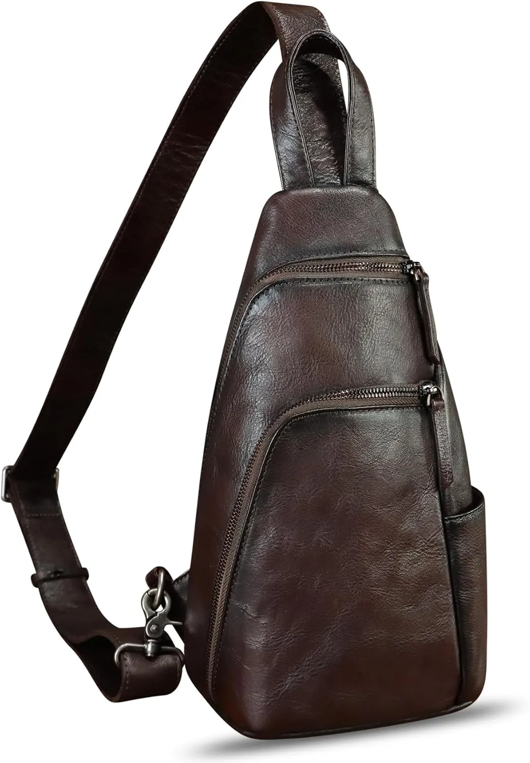 LRTO Genuine Leather Silng Bag for Men and Women Vintage Leather Sling Backpack Purse Shoulder Crossbody Bag Chest Bag