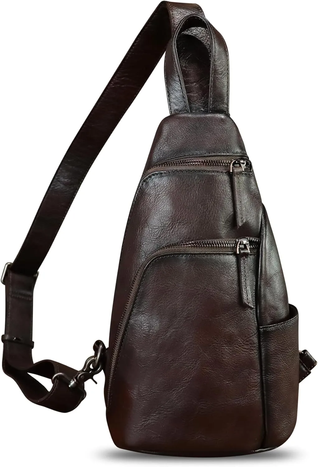 LRTO Genuine Leather Silng Bag for Men and Women Vintage Leather Sling Backpack Purse Shoulder Crossbody Bag Chest Bag