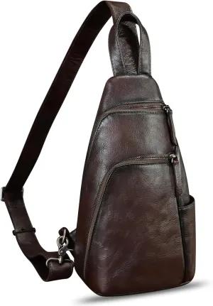LRTO Genuine Leather Silng Bag for Men and Women Vintage Leather Sling Backpack Purse Shoulder Crossbody Bag Chest Bag