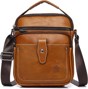 LUKZIJAES Genuine Leather Messenger Bag for Men Lightweight Vintage Crossbody Small Shoulder Bags Casual Mens Handbag