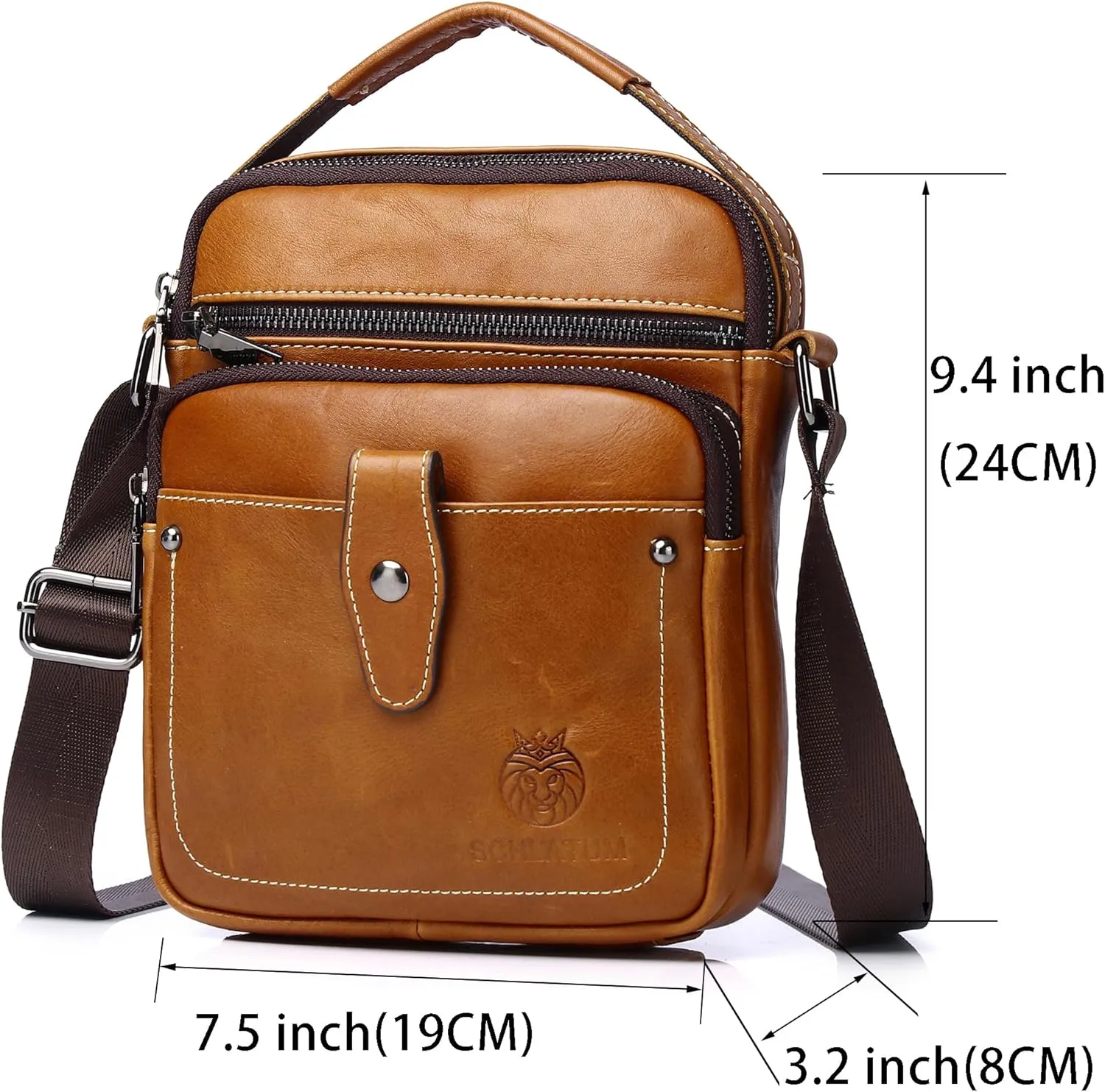 LUKZIJAES Genuine Leather Messenger Bag for Men Lightweight Vintage Crossbody Small Shoulder Bags Casual Mens Handbag
