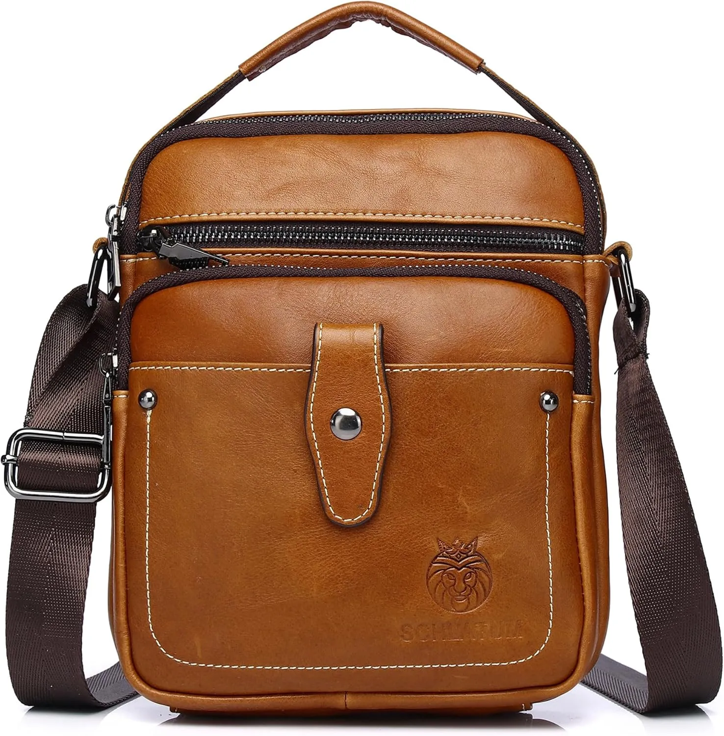LUKZIJAES Genuine Leather Messenger Bag for Men Lightweight Vintage Crossbody Small Shoulder Bags Casual Mens Handbag