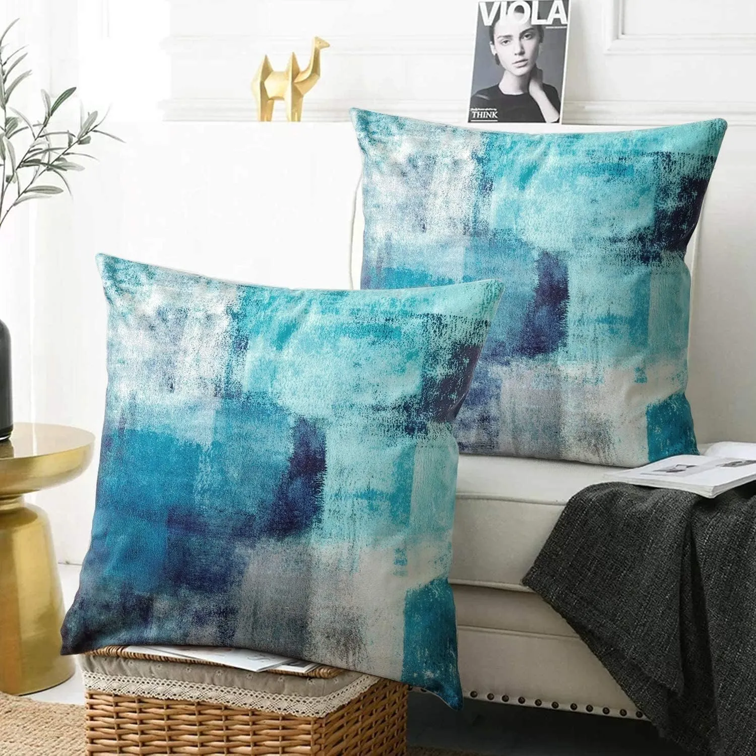 Lumbar Throw Pillow Covers,Pack of 2 Soft Velvet Decorative Cushion Cover for Sofa Bedroom Car (22X22 inch, Turquoise)