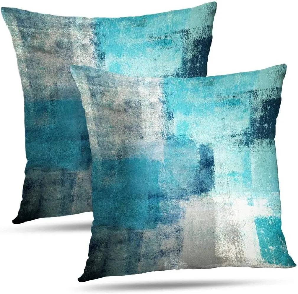 Lumbar Throw Pillow Covers,Pack of 2 Soft Velvet Decorative Cushion Cover for Sofa Bedroom Car (22X22 inch, Turquoise)