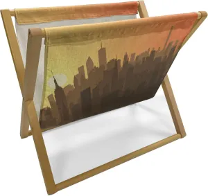 Lunarable New York Skyline Magazine and Book Holder, Relief of a Sunset View of City Charmed by The Landscape Art, Floor Rack Organizer for Office Home and School, 22"x19", Apricot Dark Cocoa