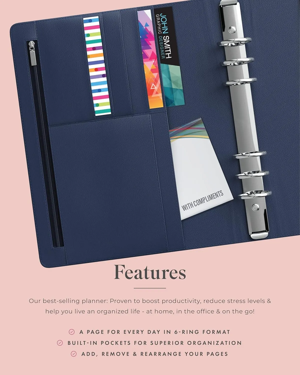 LUX PRO A5 - Daily Planner & appointment diary 2024 - Gratitude journal, wellness journal & Undated weekly planners and organisers - Desk journals for women & men - LUX Productivity (Blue - Midnight)