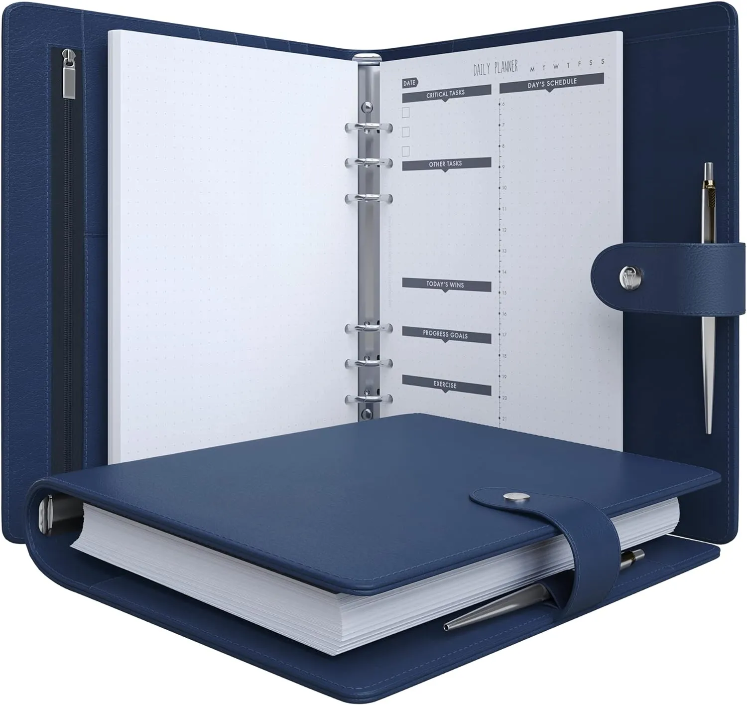 LUX PRO A5 - Daily Planner & appointment diary 2024 - Gratitude journal, wellness journal & Undated weekly planners and organisers - Desk journals for women & men - LUX Productivity (Blue - Midnight)