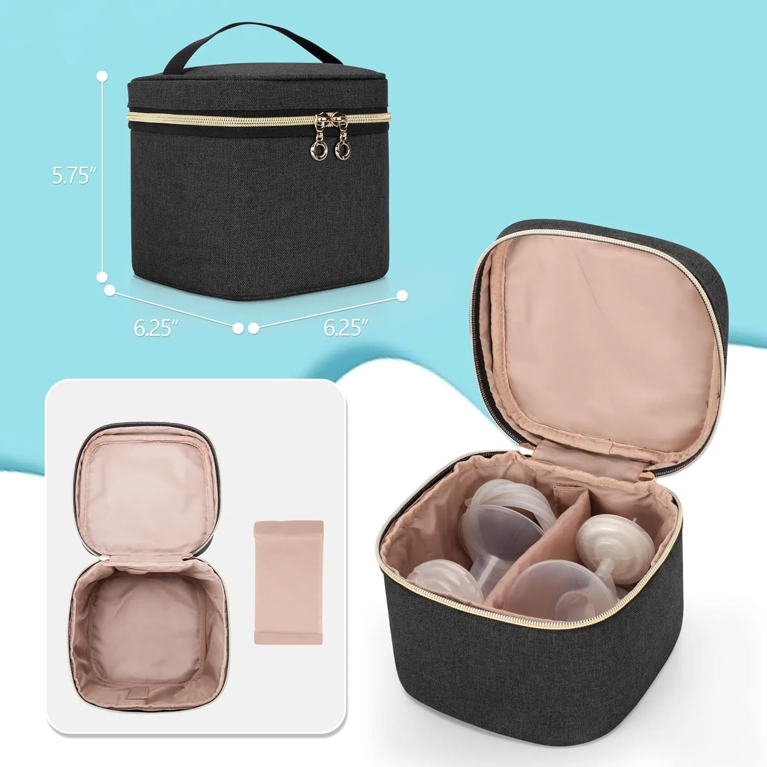 LUXJA Breast Pump Bag Compatible with Spectra S1 and S2 (with a Breastmilk Cooler Bag, a Small Carrying Case and a Waterproof Mat), Pumping Bag for Breast Pump and Extra Parts, Black