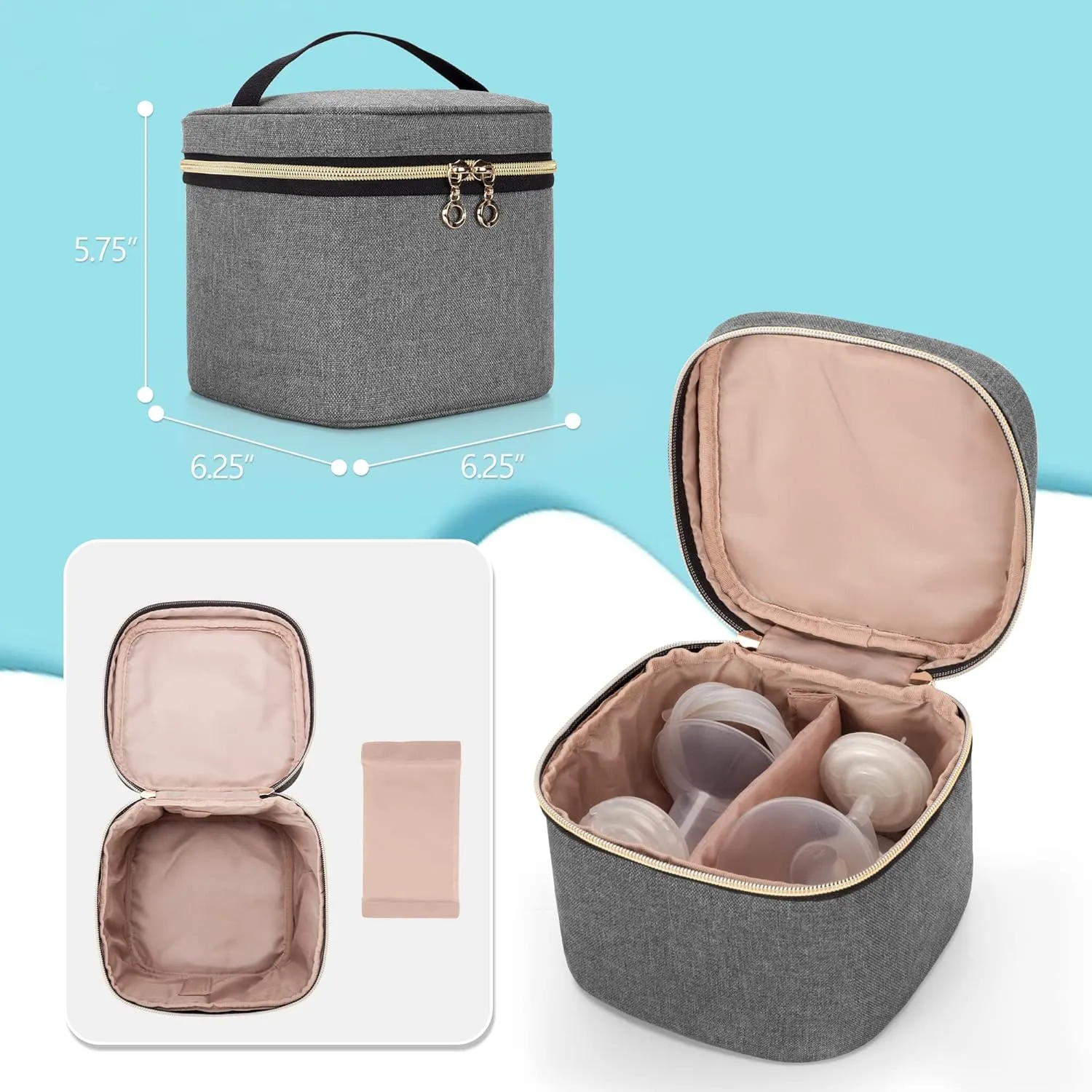 Luxja Breast Pump Bag (with a Breastmilk Cooler Bag, a Small Carrying Case and a Waterproof Mat) Compatible with Spectra S1 and S2, Pumping Bag for Breast Pump and Extra Parts, Gray