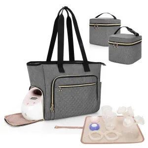 Luxja Breast Pump Bag (with a Breastmilk Cooler Bag, a Small Carrying Case and a Waterproof Mat) Compatible with Spectra S1 and S2, Pumping Bag for Breast Pump and Extra Parts, Gray