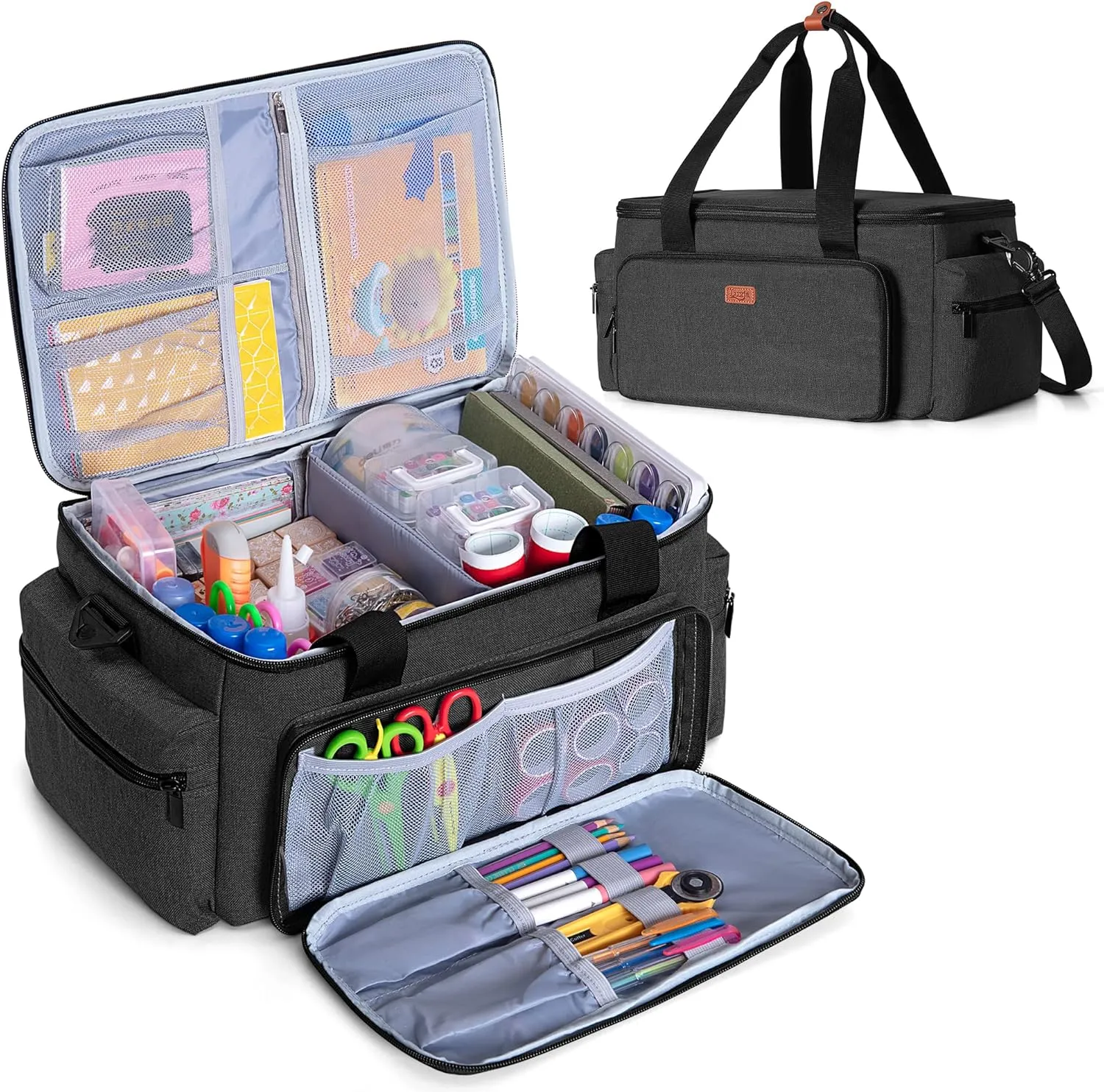 LUXJA Large Capacity Craft Bag with Shoulder Strap, Craft Tote for Art, Scrapbooking or Sewing Supplies (Bag Only), Black