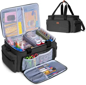 LUXJA Large Capacity Craft Bag with Shoulder Strap, Craft Tote for Art, Scrapbooking or Sewing Supplies (Bag Only), Black
