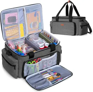 LUXJA Large Capacity Craft Bag with Shoulder Strap, Craft Tote for Art, Scrapbooking or Sewing Supplies (Bag Only), Gray